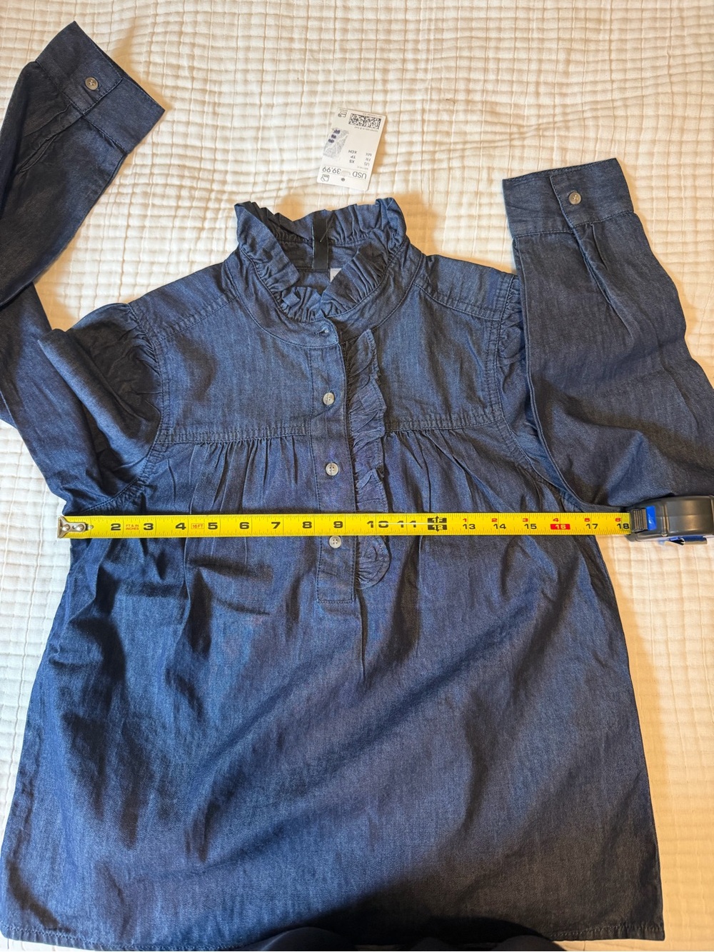 H&M Ruffle Collar Denim Blouse Size XS - Picture 5 of 10